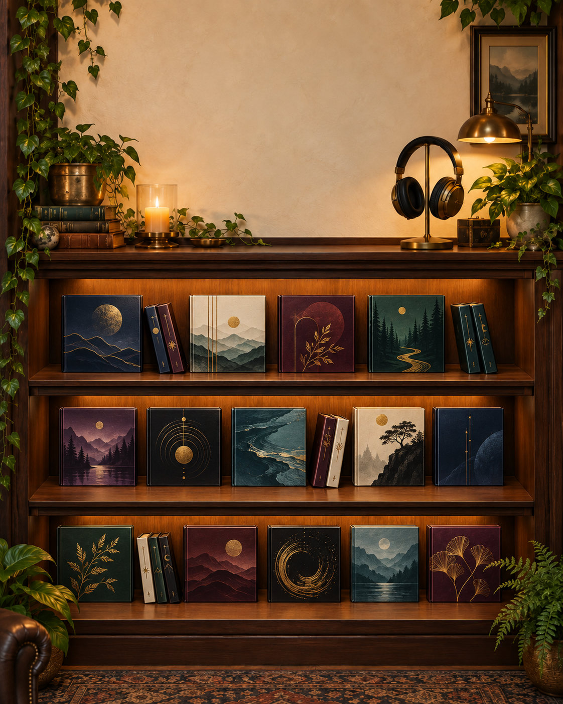 A cozy shelf displaying an organized audiobook collection in TBR Soon